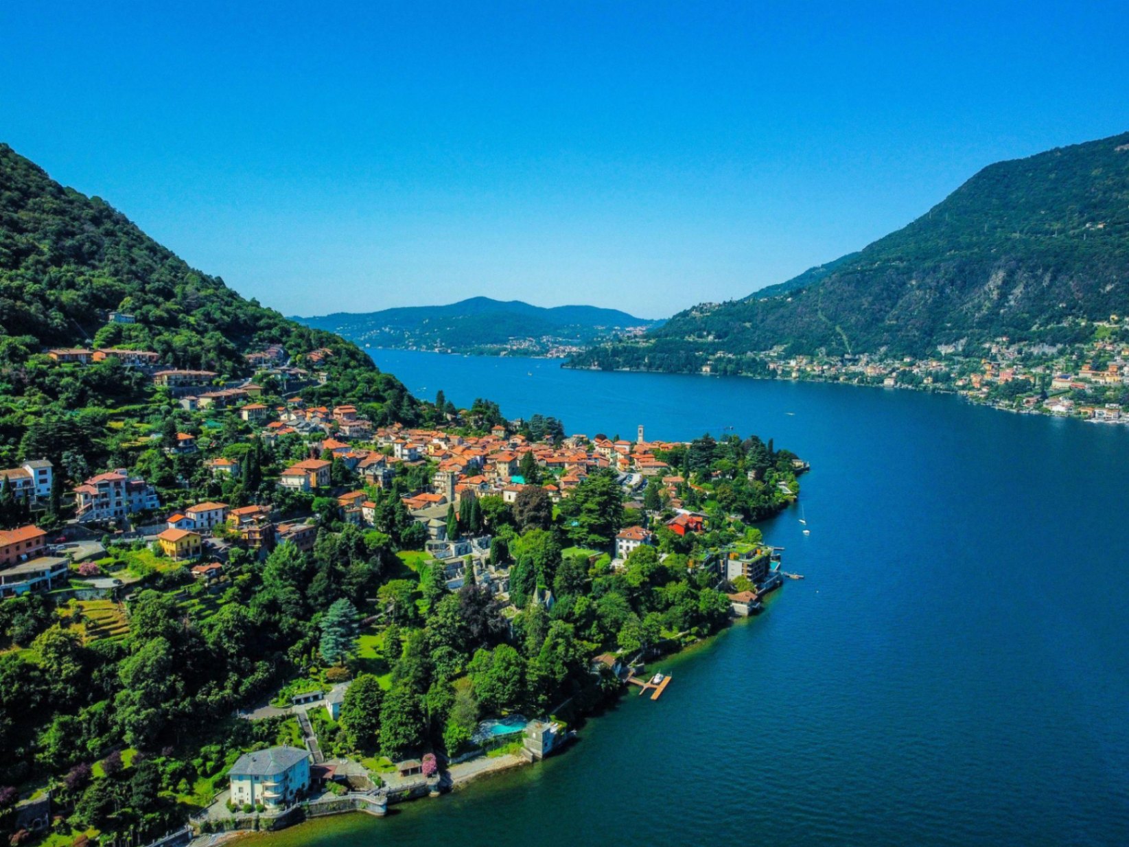 Aerial view of Lake Como with lakeside village