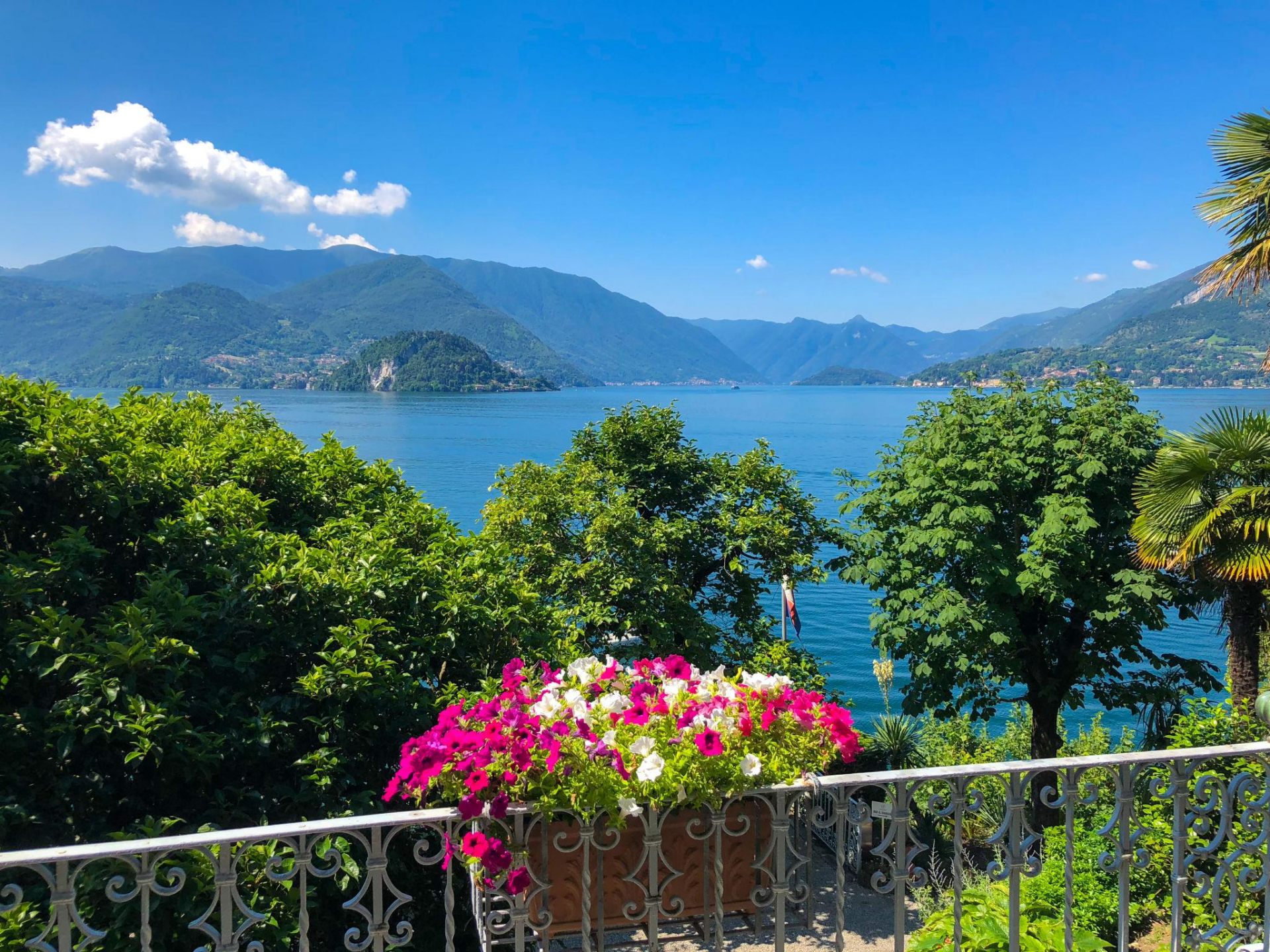 Flower-filled balcony overlooking Lake Como