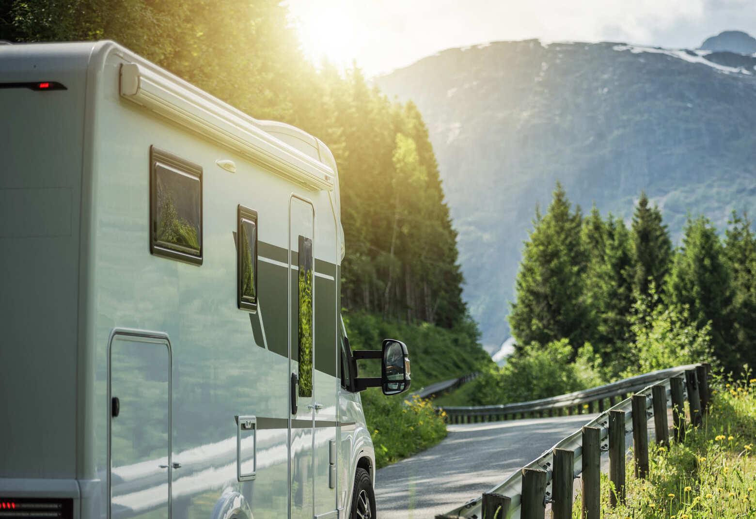 Motorhome on a scenic alpine road