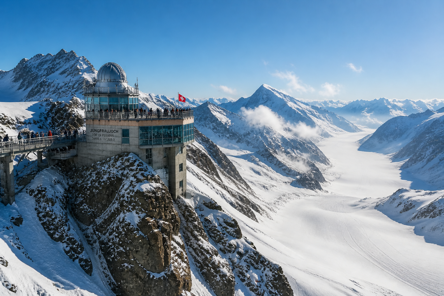 Jungfraujoch glacier and snowy peaks