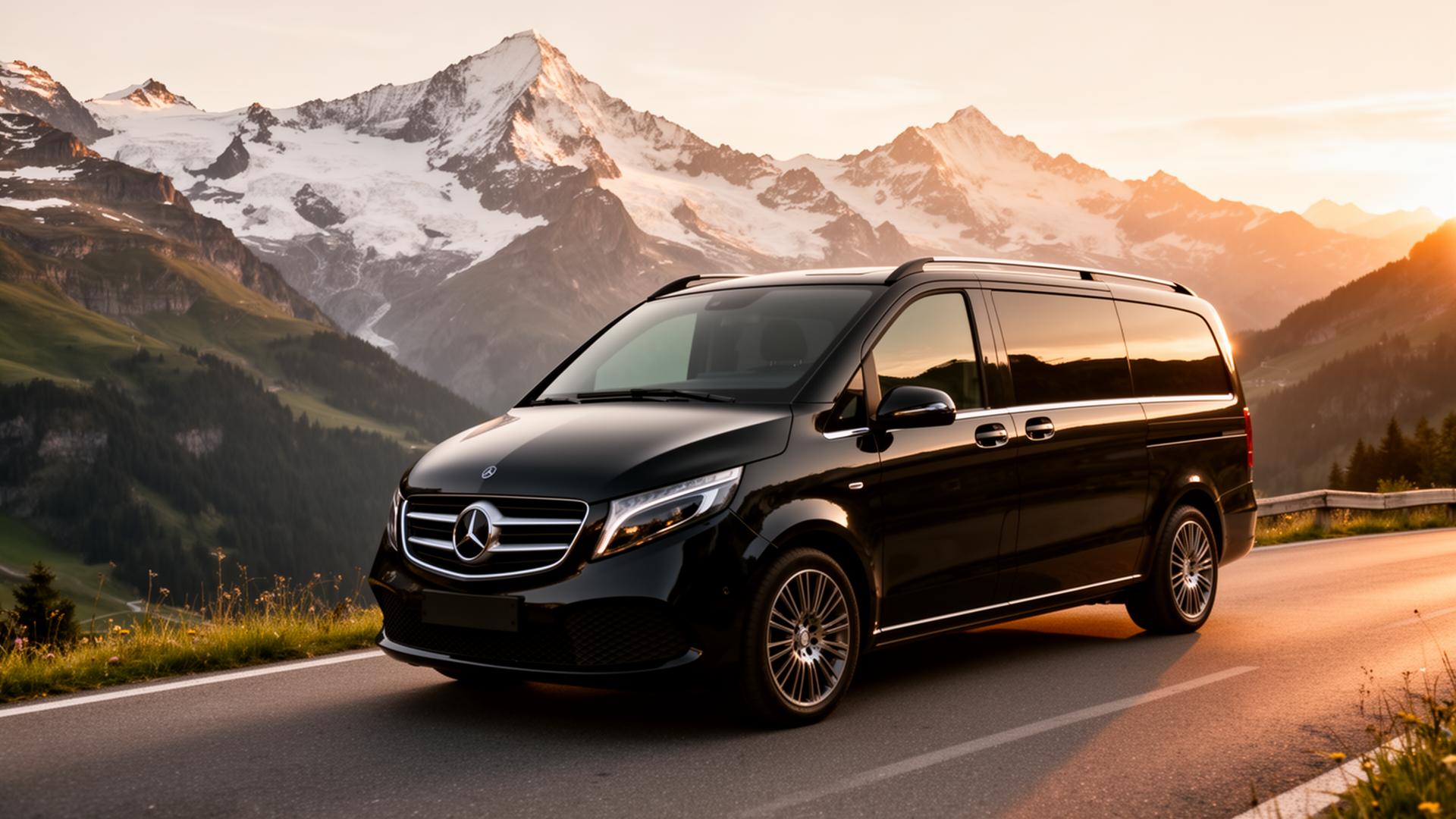 Mercedes V-class on alpine road