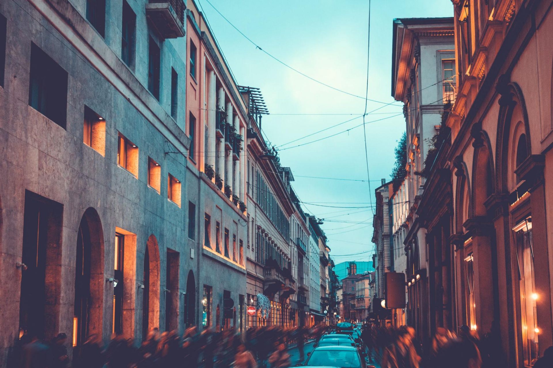 Atmospheric Milan street at dusk